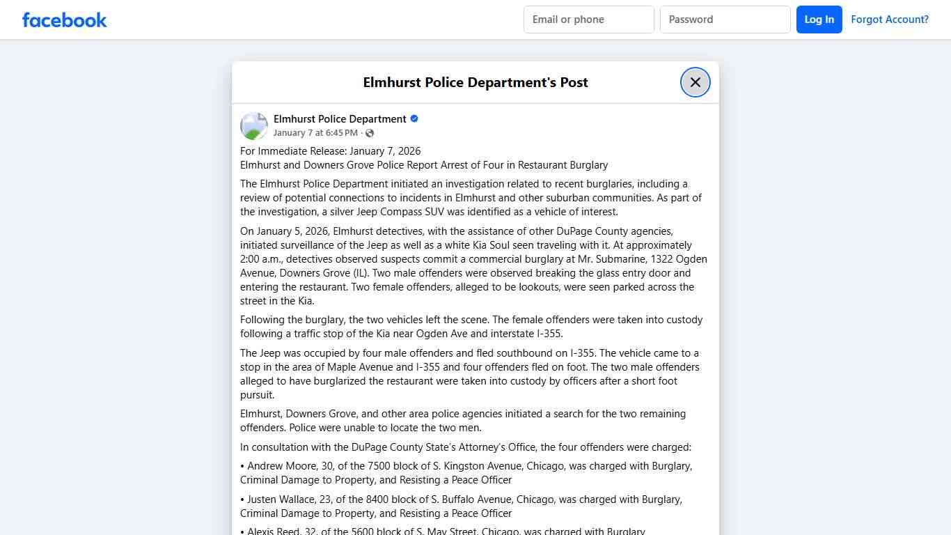 For Immediate Release:... - Elmhurst Police Department Facebook